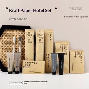 Disposable Luxury Eco Friendly Hotel Supplies Biodegradable Hotel Amenities Set In Sugarcane Paper Bag